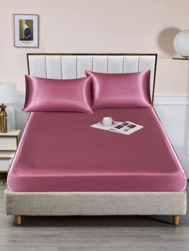 Spannbettlaken 100x200 Altrosa Rosa Muster Satin Bettlaken Satin Glänzend Seide Spannbetttuch für Boxspringbett 100 x 200cm Hochwertiges Uni Spannbetttücher für Hohe Matratze bis 25-30 cm von DXHOME