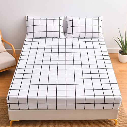 Spannbettlaken 100x200 Weiß Schwarz Kariert Muster Bettlaken Jersey Microfaser Spannbetttuch für Boxspringbett 100x200cm Hochwertiges Spannbetttücher für Hohe Matratze bis 25-30 cm Spannbettlaken 100x200 Weiß Schwarz Kariert Muster Bettlaken Jersey Microfaser Spannbetttuch für Boxspringbett 100x200cm Hochwertiges Spannbetttücher für Hohe Matratze bis 25-30 cm von DXHOME