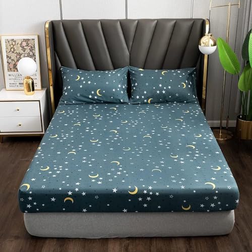 Spannbettlaken 120x200cm Grau Anthrazit Stern Muster Spannbetttuch Bettlaken Boxspringbett 120 x 200 Spannbetttücher Microfaser Jersey Leintuch für Hohe Matratze bis 25-30 cm von DXHOME
