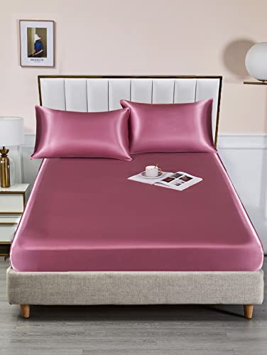 Spannbettlaken 140x200 Altrosa Rosa Muster Satin Bettlaken Satin Glänzend Seide Spannbetttuch für 140 x 200 Boxspringbett Hochwertiges Uni Spannbetttücher für Hohe Matratze bis 25-30 cm von DXHOME