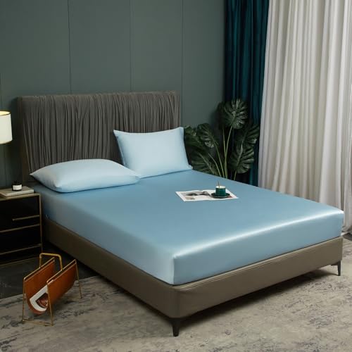 Spannbettlaken 180x200 Bambus Hellblau Kühlende Atmungsaktiv und Anti-Allergisch Bettlaken 100% Bambus Spannleintuch 180 x 200 Doppelbett Uni Leintuch für Hohe Matratze Hoher Steg bis 25-30 cm Spannbettlaken 180x200 Bambus Hellblau Kühlende Atmungsaktiv und Anti-Allergisch Bettlaken 100% Bambus Spannleintuch 180 x 200 Doppelbett Uni Leintuch für Hohe Matratze Hoher Steg bis 25-30 cm von DXHOME