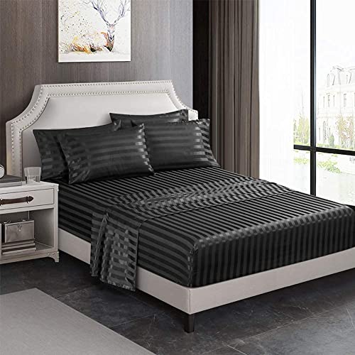 Spannbettlaken 180x200cm Boxspringbett Schwarz Satin Muster Bettlaken Frottee Glanz-Satin Leintuch Seide Shining Spannbetttuch Frottee Uni Spannleintuch für Hohe Matratze bis 25-30 cm von DXHOME