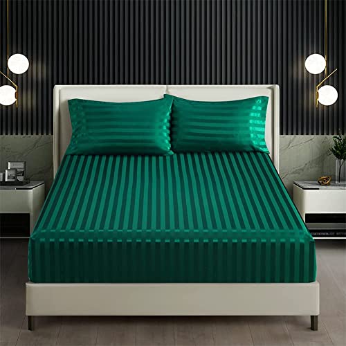 Spannleintuch 180x200 Dunkelgrün Dunkelgrüne Boxspringbett Bettlaken Frottee Seide Glänzend Satin Spannbettlaken Uni Muster Leintuch 180 x 200 Doppelbett für Hohe Matratze Hoher Steg bis 25-30 cm von DXHOME