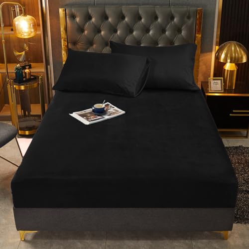Winter Spannbettlaken 140x200 Schwarz Samt Warme Plüsch Bettlaken Fleece Frottee Kuschelige Spannbetttücher Biber Uni Muster Leintuch 140 x 200 für Boxspringbett Hohe Matratze Winter Spannbettlaken 140x200 Schwarz Samt Warme Plüsch Bettlaken Fleece Frottee Kuschelige Spannbetttücher Biber Uni Muster Leintuch 140 x 200 für Boxspringbett Hohe Matratze von DXHOME