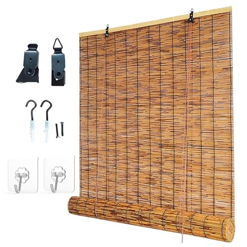 Bambusrollo Sonnenschutz Sichtschutz Bambus Rollo für Pavillon Terrasse Veranda Balkon, Retro Raffrollos Bambus 40 60 80 90 100 120 140 150 160 180cm Wetterfest von DXHYYM