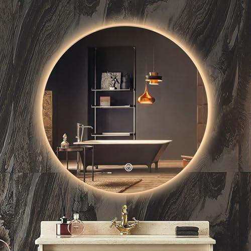 DXHYYM Wand Montierter LED Badezimmerspiegel, Runder Schminkspiegel Mit LED-Beleuchtung, Eitelkeitsspiegel Touch Button, Rahmenlos(Warm Light,40cm) von DXHYYM