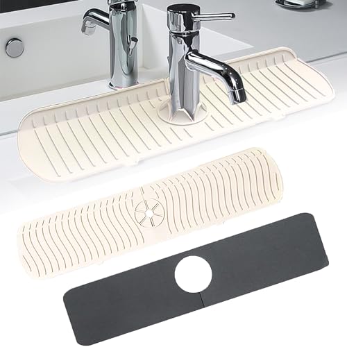 DXIA 2 Stück Wasserhahn Matte, Wasserhahn Spritzschutz und Wasserhahn Absorbierende Matte, Sink Faucet Mat, Silikon-Wasserhahn-Griff, Tropffänger-Matte für Arbeitsplatte, Badezimmer, Wohnmobil von DXIA