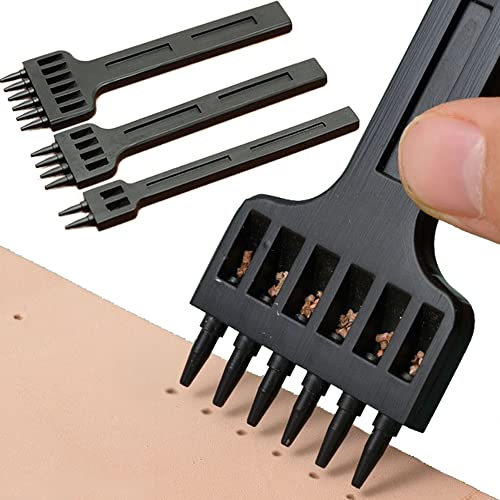 DXIA 3 Stück Zinken Stanze, Lederverarbeitung Set 5mm 2/4/6,DIY Edelstahl Flach Meißel,Prong Leder Stanzen Loch Werkzeug,DIY Metall Diamant Schnürung Leder Handwerk Locher Stanzen Werkzeug Nähen von DXIA