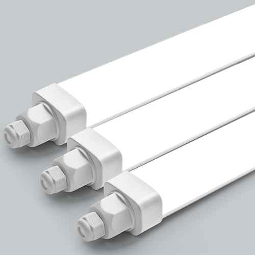 DXLIGHTING 3 Stück Feuchtraumleuchte LED 120cm 36W 3600LM IP65 Wasserfest 4000K Neutralweiß LED Deckenleuchte Feuchtraum Verknüpfbar Wannenleuchte für Keller Garage Büro Bad Warenhaus Werkstatt von DXLIGHTING