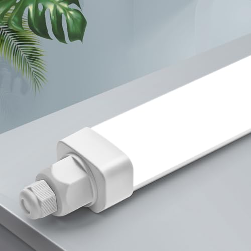 LED Feuchtraumleuchte 150cm mit 45W 4500lm, Verknüpfbar Led Garagenlampe Kellerlampe 4000K Neutralweiß Feuchtraumlampe, Wasserfest IP65 Wannenleuchte Röhrelampe für Werkstatt Büro Balkon Flur, Weiß von DXLIGHTING