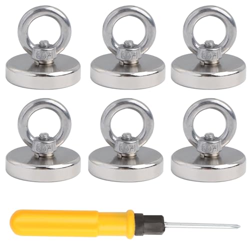 6 Stück Magnete Stark Groß 22.5KG Stark Neodym Ösenmagnet 32mm Magnet mit Öse Magneten Runde Starkmagnet Magneten starker halt für Geeignet Magnet Fischen in Haus Werkstatt (Mit Schraubendreher) von DXLing