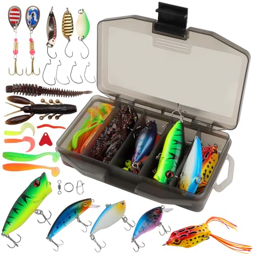 DXLing 130 Stück Angelzubehör Angelköder Set Angeln Köder gemischt mit Tackle Box einschließlich Kunstköder Popper Crankbait VIB Spinner Wobbler Softbaits für Hecht Zander Forelle Barsch Angelzubehör DXLing 130 Stück Angelzubehör Angelköder Set Angeln Köder gemischt mit Tackle Box einschließlich Kunstköder Popper Crankbait VIB Spinner Wobbler Softbaits für Hecht Zander Forelle Barsch Angelzubehör von DXLing