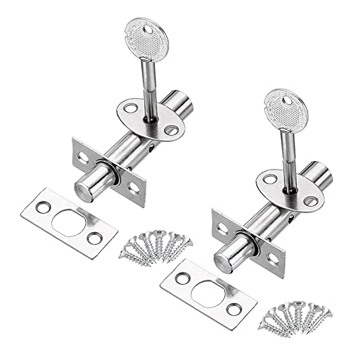 DXLing 2 Sets TürSicherheitsriegel Edelstahl Türbolzen mit 2 Sternschlüsseln Einstecktürschloss Bolzen ovaler Daumenknauf AntiDiebstahl Türschloss Bolzenschutz mit passenden Schrauben für Türen von DXLing