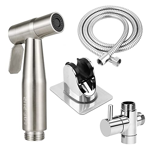 DXLing Bidet Handbrause Sprayer für WC Hand Bidet Sprayer Handbrause Set mit G1/2" Allgemeines T-Ventil Schlauch und Halter Sprühpistolendüse Bidet Sprayer Set für Toilette Haustiere Badezimmer von DXLing