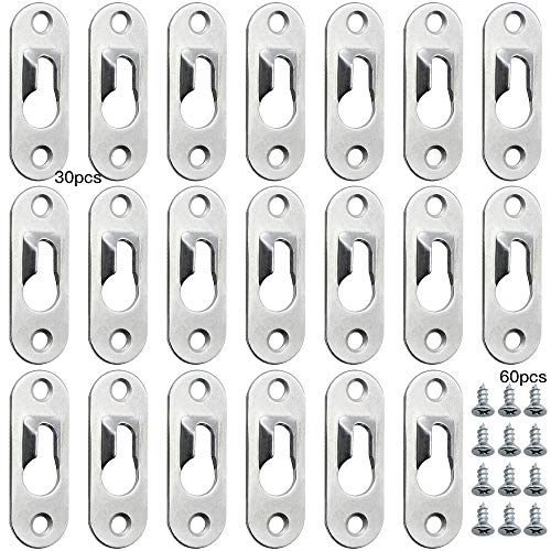 DXLing Schlüsselloch-Aufhänger 30 Stück Schlüssellochverschlüsse mit Schraube Linsenkopfbeschläge Silber Schlüssellochaufhänger Metall Bildaufhänger zum Aufhängen von Bilderrahmen Spiegel(44x16mm) von DXLing