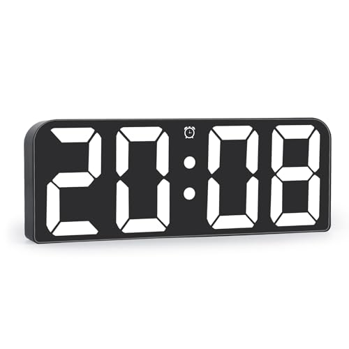 U-Picks Große Digitale Wanduhr Mit Adapter, LED-Uhr Mit Großem Zahlendisplay, Einstellbarer Helligkeit, DREI Weckern, Leise Tischuhr Für Wohnzimmer Garage - Weiß von DXQ