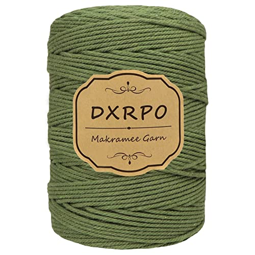 DXRPO Makramee Garn 3 mm x 300 m, Natürliches Makramee, Baumwollgarn Macrame Cord, Baumwollkordel Wird Verwendet Wandbehang, Makramee Blumenampel, DIY Handwerk Pflanze Aufhänger Boho Deko, Olivgrün von DXRPO