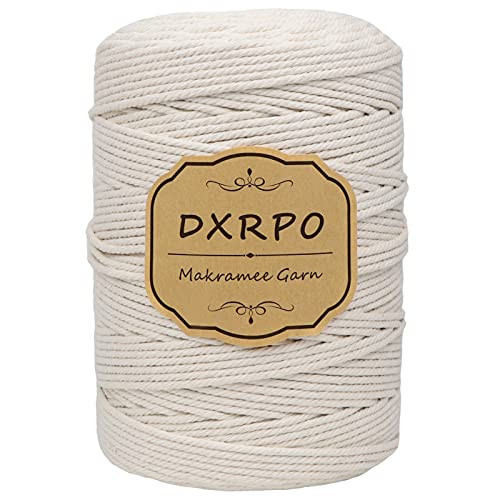 DXRPO Makramee Garn 3 mm x 300 m, Natürliches Makramee, Baumwollgarn Macrame Cord, Baumwollkordel Wird Verwendet Wandbehang, Makramee Blumenampel, DIY Handwerk Pflanze Aufhänger Boho Deko, Beige von DXRPO