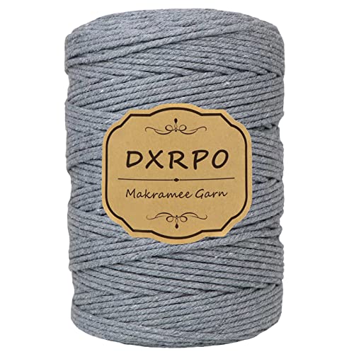 DXRPO Makramee Garn 3 mm x 300 m, Natürliches Makramee, Baumwollgarn Macrame Cord, Baumwollkordel Wird Verwendet Wandbehang, Makramee Blumenampel, DIY Handwerk Pflanze Aufhänger Boho Deko,Grau von DXRPO