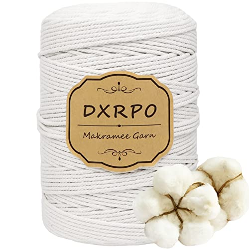 DXRPO Makramee Garn 3mmx300m, Baumwollgarn Makramee, Macrame Cord für DIY Makramee Wandbehang, Makramee Blumenampel, Weihnachten Deko, Geschenke für Gute Freunde, Pflanze Aufhänger Boho Deko,Weiß von DXRPO