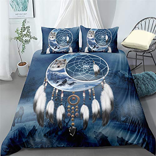 DXSX 2 Teilig Bettwäsche-Set Dreamcatcher Wolf-Patterned Theme Bettbezug 135 x 200 cm + 1 Kissenbezug 50 x 75 cm,Hypoallergen Mikrofaser Super Weiche Atmungsaktive (Stil 02, 135 x 200 cm) von DXSX