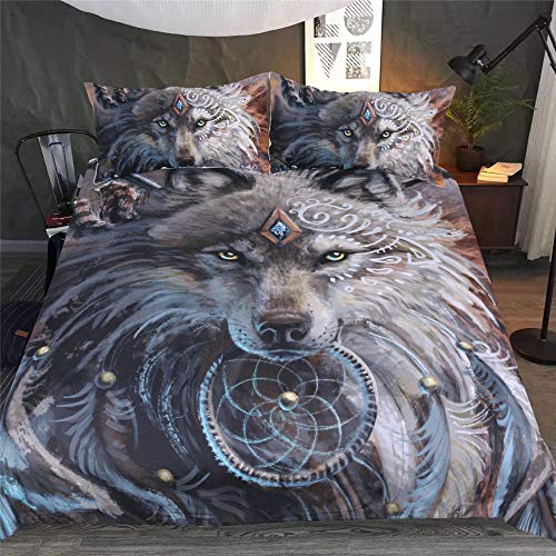 DXSX Bettwäsche Bettbezug 3D Wolf Theme Muster Bettbezug und Kissenbezug Easy Care Kinder Jungen Teenager Männer Bettwäsche (Grauer Wolf, 135x200cm) von DXSX