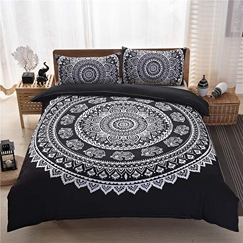 DXSX Bettwäsche-Set, Mandala, Bohemian-Bettwäsche, Deckenbezug und Kissenbezüge (Schwarz, 150 x 220 cm, Bett 90 cm) von DXSX