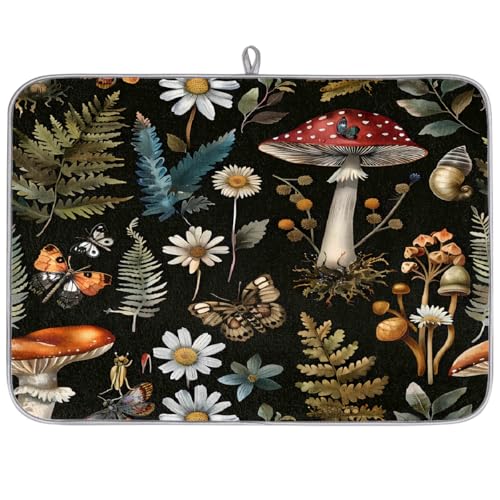 DXTKWL Abtropfmatte für Küchentheke, Herbst-Wildblumen-Schmetterling, saugfähig, rutschfest, Abtropfmatte, Kaffeebar-Matte, 45,7 x 61 cm von DXTKWL