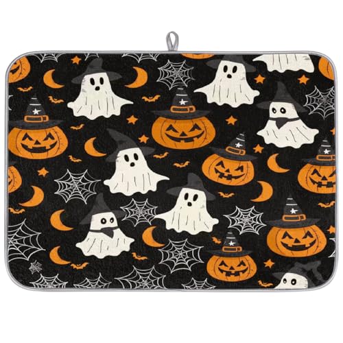 DXTKWL Halloween-Abtropfmatte für Küchentheke, Kürbisse, Geist, Fledermäuse, Abtropfmatte, saugfähig, rutschfest, Abtropfmatte, Kaffee-Bar-Matte, 45,7 x 61 cm DXTKWL Halloween-Abtropfmatte für Küchentheke, Kürbisse, Geist, Fledermäuse, Abtropfmatte, saugfähig, rutschfest, Abtropfmatte, Kaffee-Bar-Matte, 45,7 x 61 cm von DXTKWL