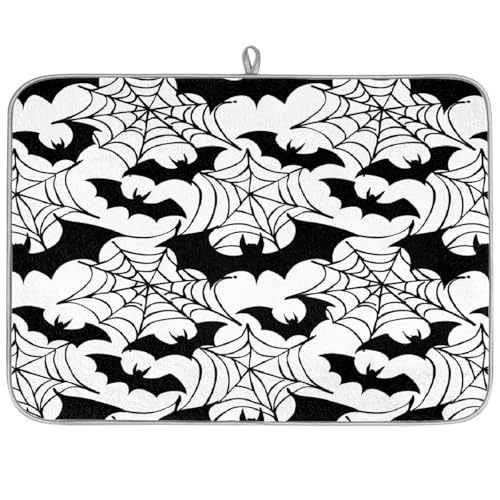DXTKWL Halloween-Abtropfmatte für Küchentheke, Spinnennetz, Fledermäuse, Abtropfmatte, saugfähig, rutschfest, Abtropfmatte, Kaffee-Bar-Matte, 45,7 x 61 cm DXTKWL Halloween-Abtropfmatte für Küchentheke, Spinnennetz, Fledermäuse, Abtropfmatte, saugfähig, rutschfest, Abtropfmatte, Kaffee-Bar-Matte, 45,7 x 61 cm von DXTKWL