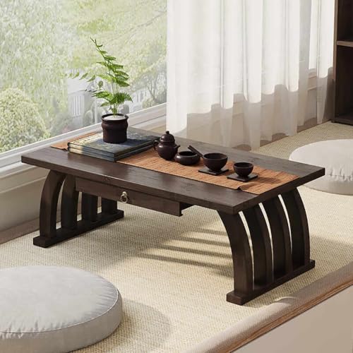 DXYDZSWD Bambus-Couchtisch mit Schubladen, niedriger Teetisch im japanischen Stil, Computertisch, for Sitzen auf dem Boden, Schlafzimmer, Erkerfenster(23.6x14.6x12.2in) von DXYDZSWD