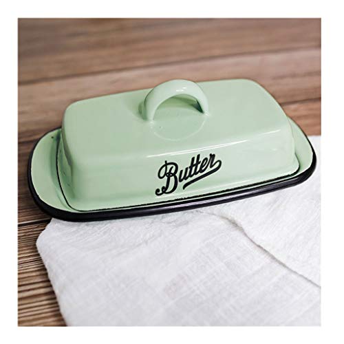 DXYQXL Emaille-Butterdose – weiß-grüner Butterbehälter für die Aufbewahrung im Haushalt – traditionelles Küchenzubehör mit Deckel – Käse- & Desserttablett DXYQXL Emaille-Butterdose – weiß-grüner Butterbehälter für die Aufbewahrung im Haushalt – traditionelles Küchenzubehör mit Deckel – Käse- & Desserttablett von DXYQXL