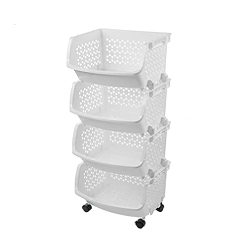 DXYQXL Rollwagen aus Kunststoff mit 4 Ebenen auf Rollen mit überlagerbaren hohlen Körben – Küchenregal für kleine Räume – einfache Montage von DXYQXL