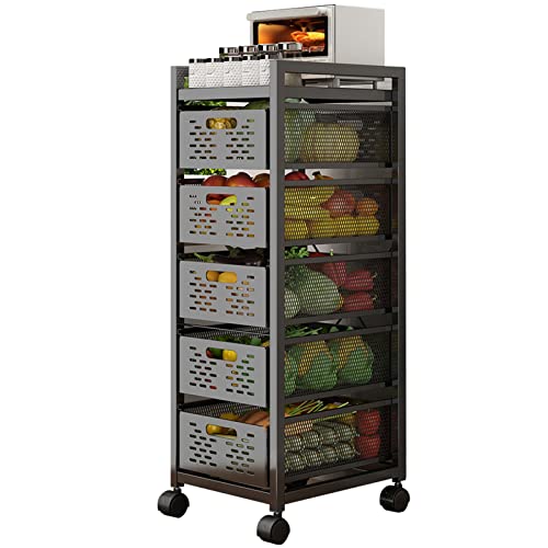 DXYQXL Schwarzes Küchenregal mit Schubladen für stapelbare Aufbewahrung – Organisieren Sie Obst, Gemüse, Kaffeemaschine und Mikrowelle auf Regal von DXYQXL