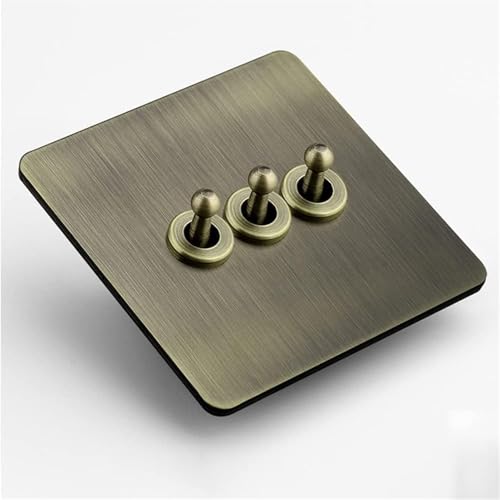 Antiker Kippschalter, Schalttafel aus Massivholz, Schalter Handgefertigt Ein Offener Dual Control Solid Copper 10A Wand Kippschalter Lichtschalter Antik 86 Typ Hebel(3 Gang) von DXZXDJIU