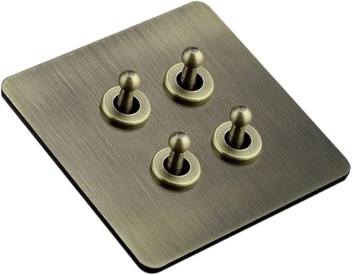 Antiker Kippschalter, Schalttafel aus Massivholz, Schalter Handgefertigt Ein Offener Dual Control Solid Copper 10A Wand Kippschalter Lichtschalter Antik 86 Typ Hebel(4 Gang) von DXZXDJIU
