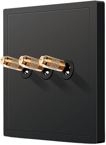Antiker Kippschalter, Schalttafel aus Massivholz, Schalter Mattschwarz Wand Ein Offen Dual Control Toggle Licht 86 Typ 10A Zwischen(3 Gang) von DXZXDJIU