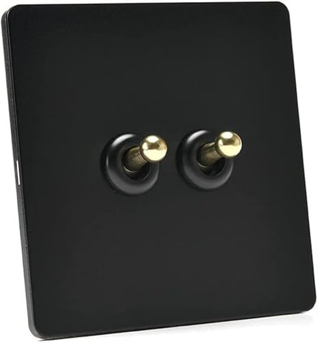 Antiker Kippschalter, Schalttafel aus Massivholz, Stahl Schalter Panel Schwarz 2 Weg Einzigen Doppel Control Lampe Hause 86 Typ Antike Messing Schalter Edelstahl(2 Gang) von DXZXDJIU