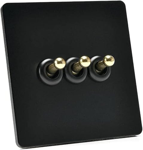 Antiker Kippschalter, Schalttafel aus Massivholz, Stahl Schalter Panel Schwarz 2 Weg Einzigen Doppel Control Lampe Hause 86 Typ Antike Messing Schalter Edelstahl(3gang) von DXZXDJIU