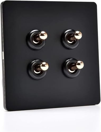 Antiker Kippschalter, Schalttafel aus Massivholz, Stahl Schalter Panel Schwarz 2 Weg Einzigen Doppel Control Lampe Hause 86 Typ Antike Messing Schalter Edelstahl(4 Gang) von DXZXDJIU