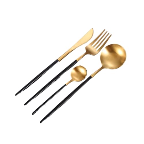 DXZXDJIU 4-teiliges portugiesisches Besteckset aus Edelstahl – Messer, Gabeln und Löffel in Mattschwarz und Gold for Elegantes Essen(Black Gold) von DXZXDJIU