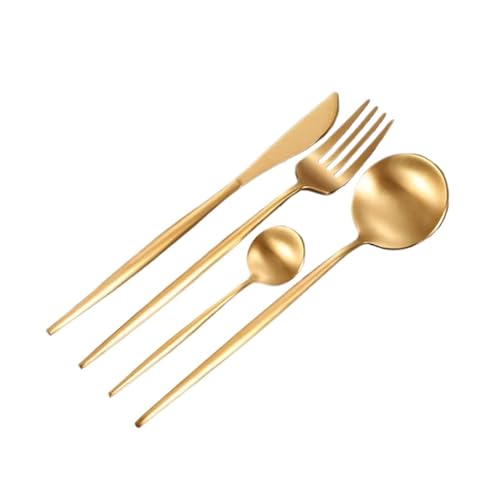 DXZXDJIU 4-teiliges portugiesisches Besteckset aus Edelstahl – Messer, Gabeln und Löffel in Mattschwarz und Gold for Elegantes Essen(Gold) von DXZXDJIU
