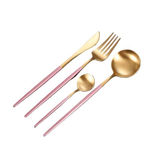DXZXDJIU 4-teiliges portugiesisches Besteckset aus Edelstahl – Messer, Gabeln und Löffel in Mattschwarz und Gold for Elegantes Essen(Pink Gold) von DXZXDJIU