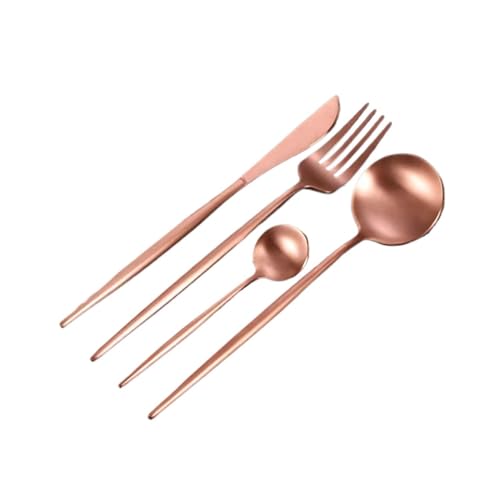 DXZXDJIU 4-teiliges portugiesisches Besteckset aus Edelstahl – Messer, Gabeln und Löffel in Mattschwarz und Gold for Elegantes Essen(Rose Gold) von DXZXDJIU