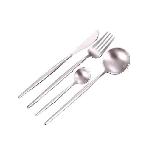 DXZXDJIU 4-teiliges portugiesisches Besteckset aus Edelstahl – Messer, Gabeln und Löffel in Mattschwarz und Gold for Elegantes Essen(Silver) von DXZXDJIU