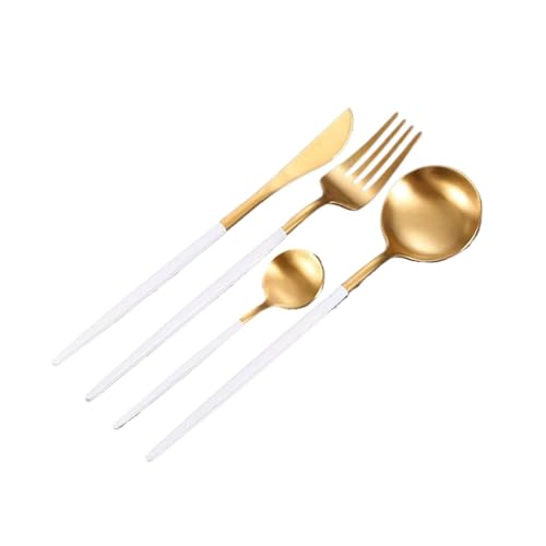 DXZXDJIU 4-teiliges portugiesisches Besteckset aus Edelstahl – Messer, Gabeln und Löffel in Mattschwarz und Gold for Elegantes Essen(White Gold) von DXZXDJIU