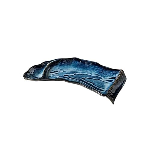 DXZXDJIU Kreativer japanischer Sushi-Teller mit Ofenglasur – Lange Keramikschale for Sushi und kalte Gerichte(Blue) von DXZXDJIU