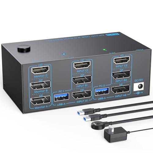 8K KVM Switch 3 Monitore 2 Computer drei Monitore 2 Displayport 1.4 und HDMI 2.1 USB 3.0 KVM Switches DP 1.4 unterstützt 8K@30Hz/4K@144Hz, HDMI unterstützt 8K@60Hz /4K@120Hz mit kabelgebundener 8K KVM Switch 3 Monitore 2 Computer drei Monitore 2 Displayport 1.4 und HDMI 2.1 USB 3.0 KVM Switches DP 1.4 unterstützt 8K@30Hz/4K@144Hz, HDMI unterstützt 8K@60Hz /4K@120Hz mit kabelgebundener von DXchip