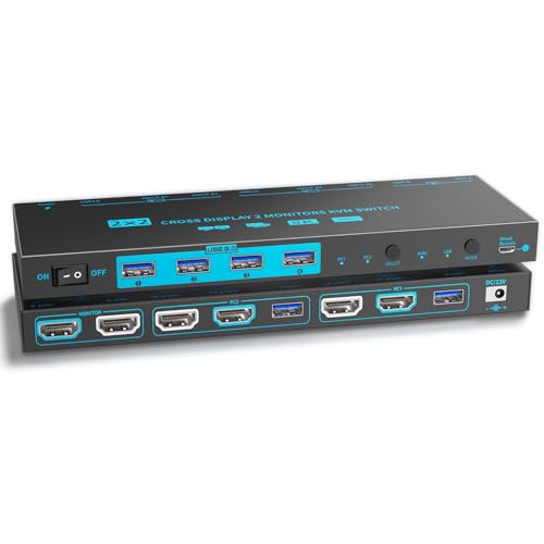 Dual-Modus 8K Dual Monitor HDMI 2.1 KVM Switch 2 Monitore 2 Computer Cross Display 2 In 2 Out USB 3.0 KVM-Switches 8K@60Hz/4K@120Hz, mit 2 HDMI-Kabeln & 2 USB 3.0-Kabeln & kabelgebundener Dual-Modus 8K Dual Monitor HDMI 2.1 KVM Switch 2 Monitore 2 Computer Cross Display 2 In 2 Out USB 3.0 KVM-Switches 8K@60Hz/4K@120Hz, mit 2 HDMI-Kabeln & 2 USB 3.0-Kabeln & kabelgebundener von DXchip