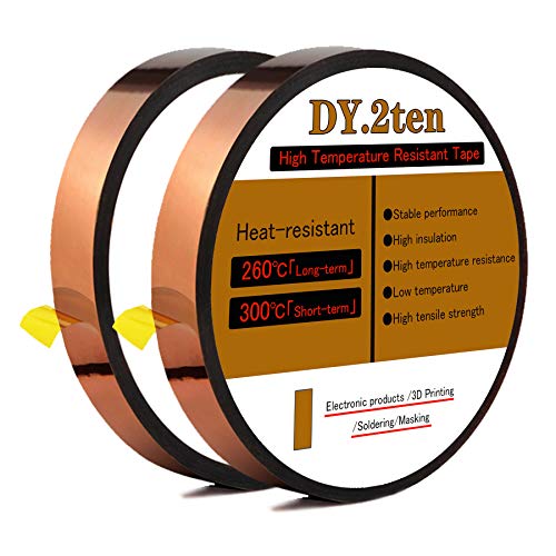 DY.2ten 2 Rollen 10 mm x 33 m, hitzebeständiges Klebeband, Polyimid-Klebeband, Isolierband, Wärmeübertragungsband, Thermo-Klebeband, Hochtemperaturband, keine Rückstände von DY.2ten